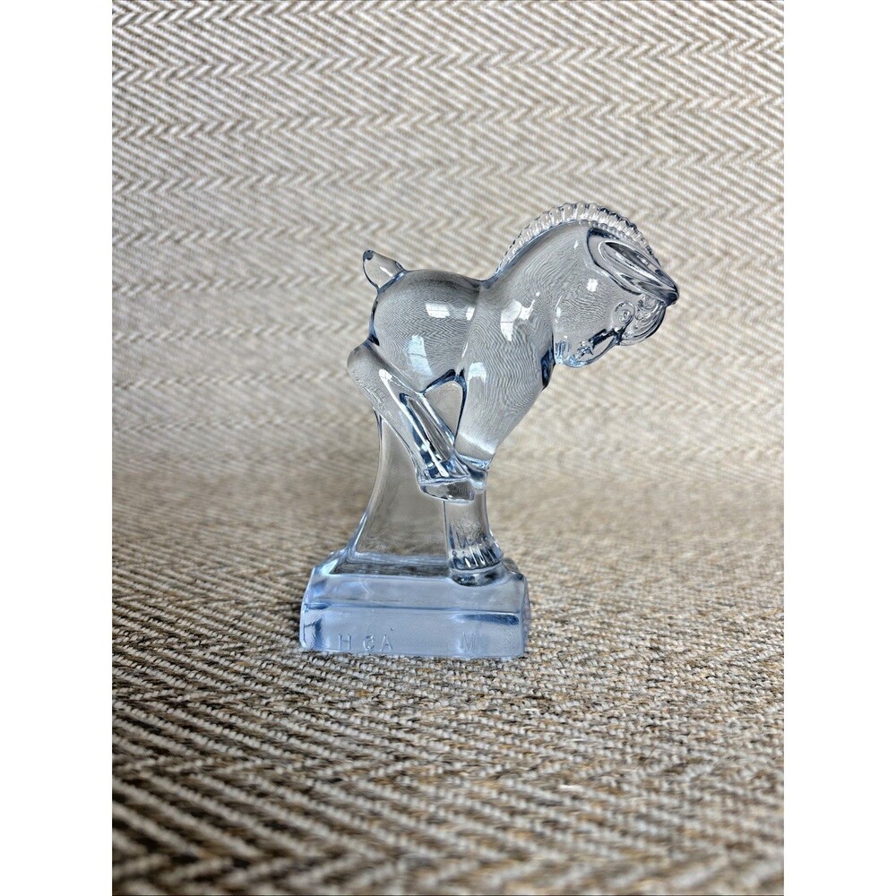 Longaberger 1999 Willow Blue Glass‎ Horse  Heisey by Mosser Kicking Colt